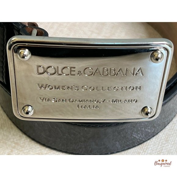Authentic Dolce & Gabbana Black Patent Leather Silver Buckle Logo Size 38 main image 7
